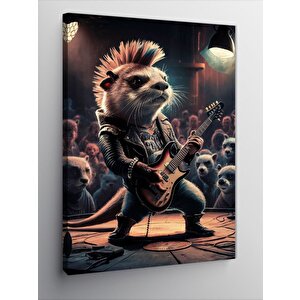 Kanvas Tablo Elektro Gitar Çalan Kirpi