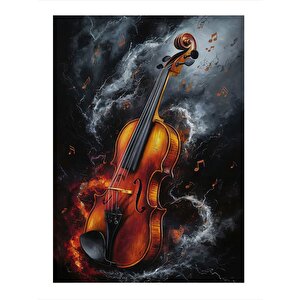 Siyah Fon Keman Modern Ahşap Tablo 25cmx 35cm 25x35 cm