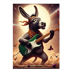 Elektro Gitar Çalan Eşek Art Mdf Tablo 25cmx 35cm 25x35 cm