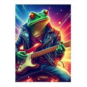 Elektro Gitar Çalan Kurbağa Model Mdf Tablo 25cmx 35cm 25x35 cm