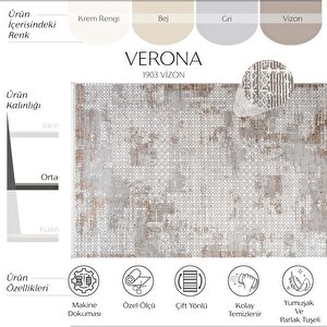 Cool Haı Verona 1903 Vizon Salon Koridor Kesme Yolluk Yumuşak Doku Kaymaz Tozumaz Dokuma Makine Halı 120x180 cm