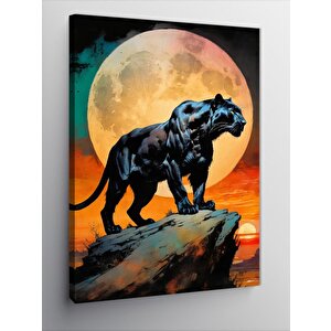 Kanvas Tablo Siyah Panter Ve Dolunay 100x140 cm