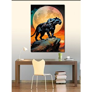 Kanvas Tablo Siyah Panter Ve Dolunay 100x140 cm