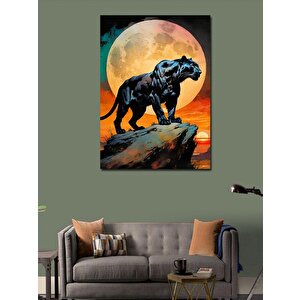Kanvas Tablo Siyah Panter Ve Dolunay 100x140 cm