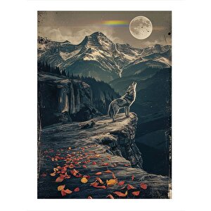 Dolunay Ve Kurt Hediyelik Mdf Tablo 25cmx 35cm 25x35 cm