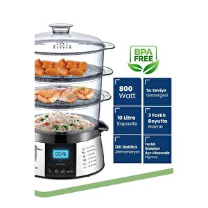 Biofit Led Ekranlı 120 Dakika Zaman Ayarlı 10 Lt Dijital Buharlı Pişirici Gm7268d