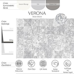 Verona 1908 Krem Salon Koridor Kesme Yolluk Yumuşak Doku Kaymaz Tozmaz Dokuma Makine Halı 120x180 cm