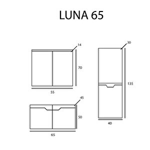 Kea Luna Banyo Dolab Takimi Beyaz 65 Cm