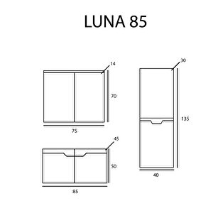 Kea Luna Banyo Dolab Takimi Beyaz 85 Cm