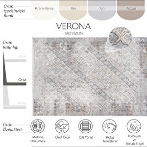 Verona 1910 Vizon Salon Koridor Kesme Yolluk Yumuşak Doku Kaymaz Tozmaz Dokuma Makine Halı 120x350 cm