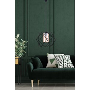 Uzay (camli) Modern Siyah Avize - 24 Cm Genişlik, 70 Cm Yükseklik, Tek Sarkıt