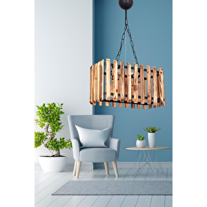 Çit İkili Ahşap Avize Aydınlatma - 45 Cm Genişlik, 70 Cm Yükseklik, Modern Ve Şık Tasarım