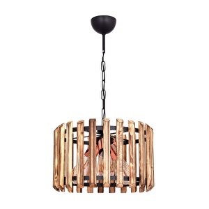 Çit 3'lü Ahşap Avize Aydınlatma - 38 Cm Genişlik, 70 Cm Yükseklik, Modern Ve Şık Tasarım