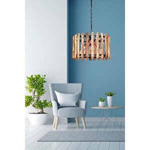 Çit 3'lü Ahşap Avize Aydınlatma - 38 Cm Genişlik, 70 Cm Yükseklik, Modern Ve Şık Tasarım