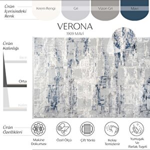 Verona 1909 Mavi Salon Koridor Kesme Yolluk Yumuşak Doku Kaymaz Tozumaz Dokuma Makine Halı 120x400 cm