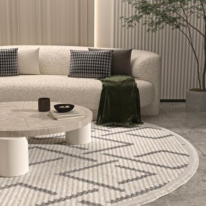 Vetrina 3609 Krem Yumuşak Doku Halı Kilim Salon Mutfak Kesme Yolluk Yuvarlak Makine Halı 160x160 cm