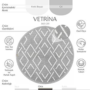 Vetrina 3605 Gri Yumuşak Dokulu Halı Kilim Salon Mutfak Kesme Yolluk Dokuma Makine Halısı 100x100 cm