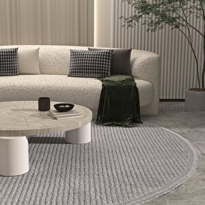Vetrina 3603 Gri Yumuşak Dokulu Halı Kilim Salon Mutfak Kesme Yolluk Yuvarlak Makine Halı 160x160 cm