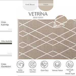 Vetrina 3608 Vizon Yumuşak Dokulu Halı Kilim Salon Mutfak Kesme Yolluk Dokuma Makine Halı 160x200 cm