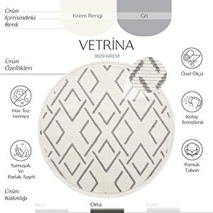 Vetrina 3609 Krem Yumuşak Doku Halı Kilim Salon Mutfak Kesme Yolluk Yuvarlak Makine Halı 100x100 cm