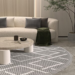 Vetrina 3605 Gri Yumuşak Dokulu Halı Kilim Salon Mutfak Kesme Yolluk Dokuma Makine Halısı 200x200 cm