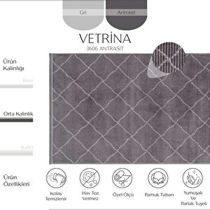 Vetrina 3606 Antrasit Yumuşak Dokulu Halı Kilim Salon Kesme Yolluk Dokuma Makine Halısı 80x150 cm