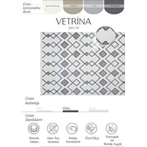 Vetrina 3610 Gri Yumuşak Dokulu Halı Kilim Salon Mutfak Koridor Kesme Yolluk Dokuma Makine Halısı 160x230 cm