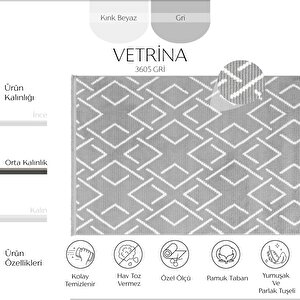 Vetrina 3605 Gri Yumuşak Dokulu Halı Kilim Salon Mutfak Kesme Yolluk Dokuma Makine Halısı 160x200 cm