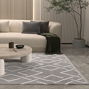 Vetrina 3605 Gri Yumuşak Dokulu Halı Kilim Salon Mutfak Kesme Yolluk Dokuma Makine Halısı 120x180 cm