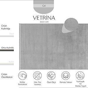 Vetrina 3603 Gri Yumuşak Dokulu Halı Kilim Salon Mutfak Kesme Yolluk Dokuma Makine Halısı 120x180 cm