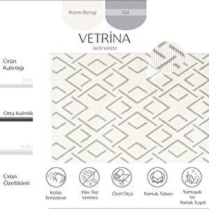 Vetrina 3609 Krem Yumuşak Dokulu Halı Kilim Salon Mutfak Kesme Yolluk Dokuma Makine Halısı 120x180 cm
