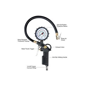 Basınç Göstergeli Lastik Şişirme 0-220psi/0-16bar