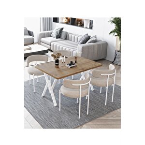 Beyaz Teddy Sandalye 80x120 Yemek Masası Mutfak Masası 4 Kişilik Masa Sandalye Takımı