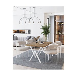 Beyaz Teddy Sandalye 80x120 Yemek Masası Mutfak Masası 4 Kişilik Masa Sandalye Takımı