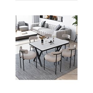 Margo  Teddy Sandalye 80x140 Yemek Masası Mutfak Masası 6 Kişilik Masa Sandalye Takımı