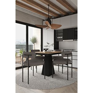 Lago Siyah Lake Mdf Ayak 80x80 Yemek Masası Mutfak Masası 4 Kişilik Masa Takımı Teddy Sandalye