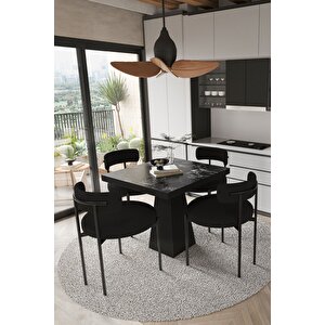 Lago Siyah Lake Mdf Ayak 80x80 Yemek Masası Mutfak Masası 4 Kişilik Masa Takımı Teddy Sandalye