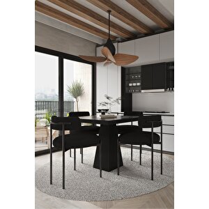 Lago Siyah Lake Mdf Ayak 80x80 Yemek Masası Mutfak Masası 4 Kişilik Masa Takımı Teddy Sandalye