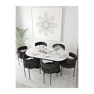 Loreto  Teddy Sandalye 80x140 Yemek Masası Mutfak Masası 6 Kişilik Masa Sandalye Takımı