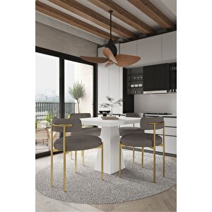 Arona  Beyaz Lake Mdf Ayak  90x90 Yemek Masası Mutfak Masası 4 Kişilik Masa Takımı Teddy Sandalye