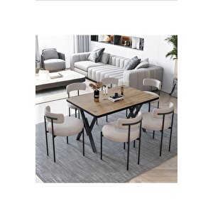 Margo  Teddy Sandalye 80x140 Yemek Masası Mutfak Masası 6 Kişilik Masa Sandalye Takımı