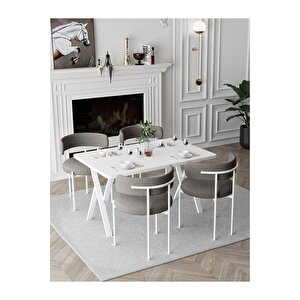 Trend Beyaz Teddy Sandalye 80x120 Yemek Masası Mutfak Masası 4 Kişilik Masa Sandalye Takımı