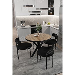Larissa Teddy Sandalye 90x90 Yuvarlak Yemek Masası Mutfak Masası 4 Kişilik Masa Sandalye Takımı