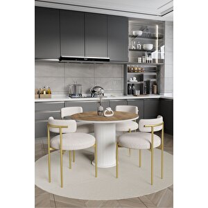 Armony  Ptt Lake Mdf Ayak 4'lü Teddy Sandalye 90x90  Masa Sandalye Takımı ( Sandalye  Bukle Kumaş)