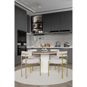 Armony  Ptt Lake Mdf Ayak 4'lü Teddy Sandalye 90x90  Masa Sandalye Takımı ( Sandalye  Bukle Kumaş)