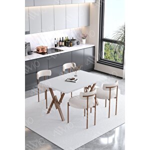 Soffice Teddy Sandalye 80x120 Yemek Masası Mutfak Masası 4 Kişilik Masa Sandalye Takımı(bukle Kumaş)