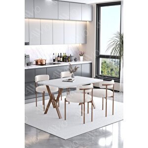 Soffice Teddy Sandalye 80x120 Yemek Masası Mutfak Masası 4 Kişilik Masa Sandalye Takımı(bukle Kumaş)