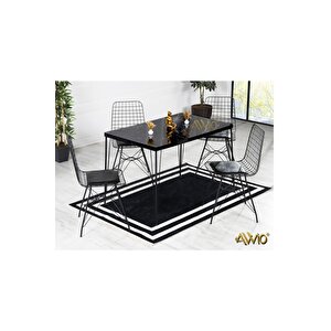 80x120 Berra 4 Kişilik Yemek Masası Takımı-mutfak Masası Takımı-siyah Mermer Desenli Oval Kenar