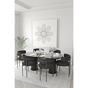 Loreto  Teddy Sandalye 80x160 Yemek Masası Mutfak Masası 6 Kişilik Masa Sandalye Takımı