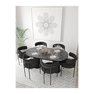 Loreto  Teddy Sandalye 80x160 Yemek Masası Mutfak Masası 6 Kişilik Masa Sandalye Takımı